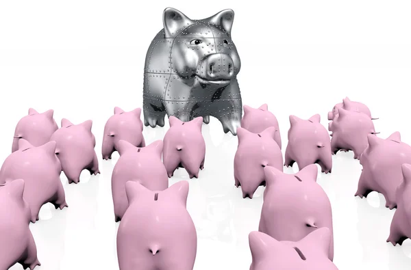 A crowd of pink piggy banks meet a stranger — Stock Photo, Image