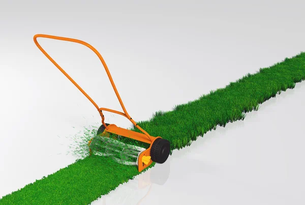 Een push grasmaaier werkt — Stockfoto