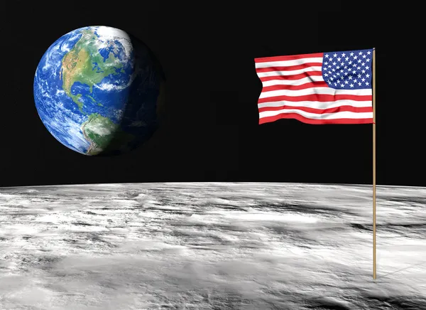 Bandera americana en la luna — Foto de Stock