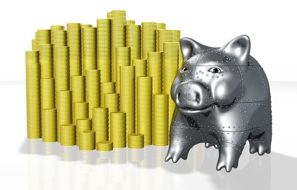 Een gepantserde varken piggy beschermt zijn geld — Stockfoto