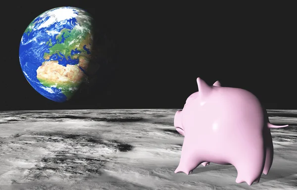 Una ilustración de cerdito rosa en la luna — Foto de Stock