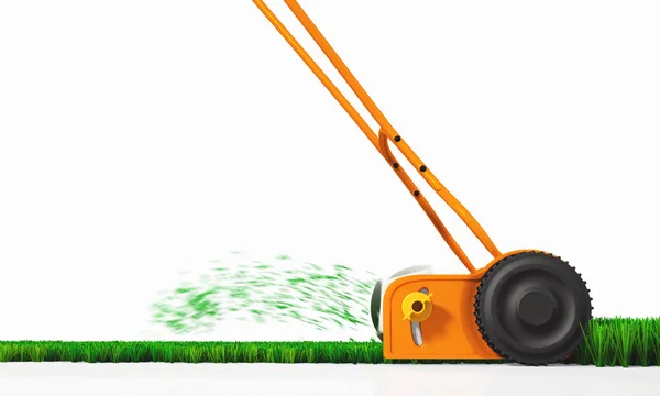 仕事で芝刈り機プッシュ芝生の側面図 — ストック写真