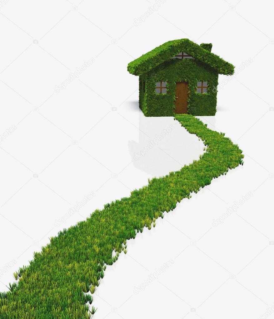 a path and a house made of grass