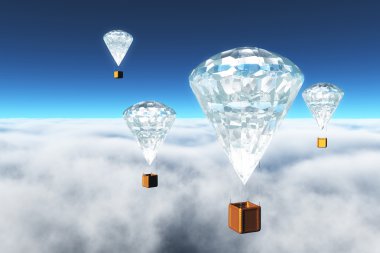 diamond hot-air balloons over clouds clipart