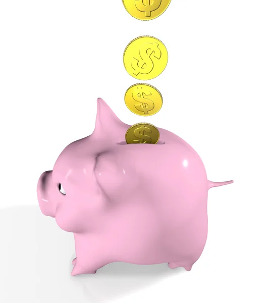 Munten gaan de piggy bank — Stockfoto