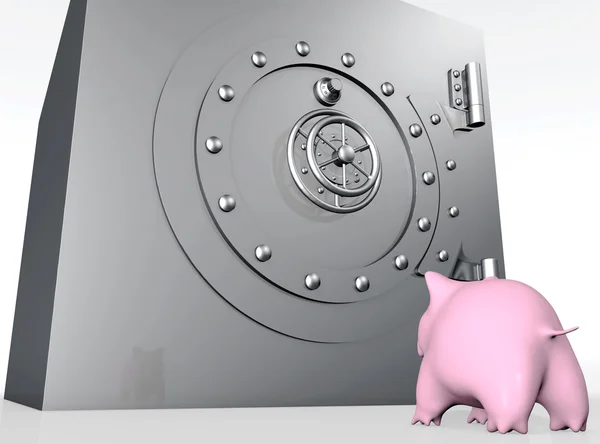 Pig piggy is watching a safe — Stock Photo, Image