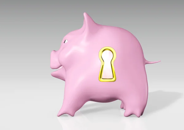 Piggy bank with a golden keyhole — Stock Photo, Image