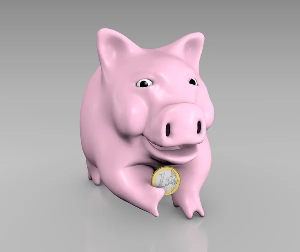 Piggy is holding one euro — Stock Photo, Image