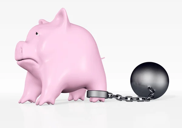 Pink piggy with ball and chain — Stock Photo, Image