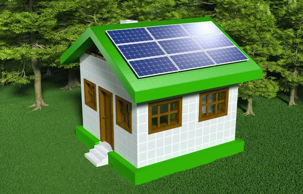 Pequeña casa con paneles solares —  Fotos de Stock