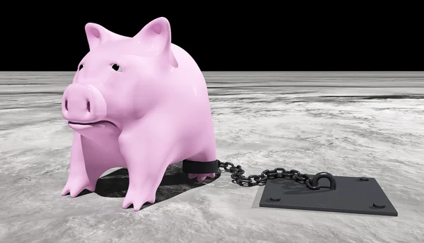 Pink piggy is chained — Stock Photo, Image