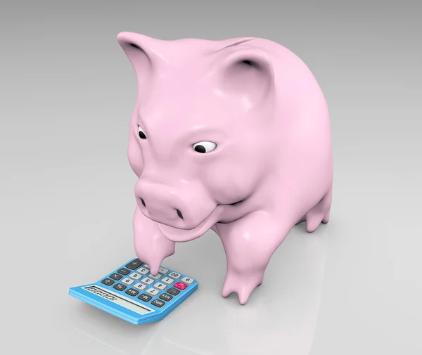 Piggy with a calculator — Stock Photo, Image