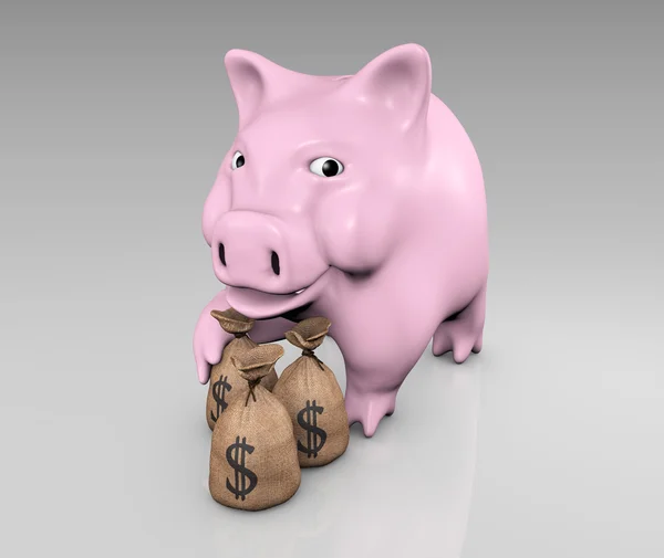 Piggy with bags of money — Stock Photo, Image