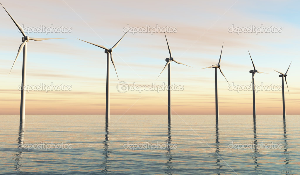 Wind generators at sunset