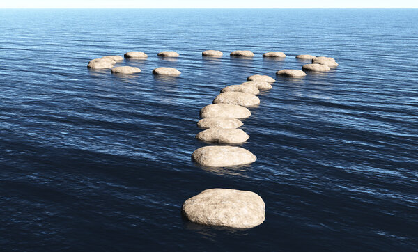 Question mark of stones on the water