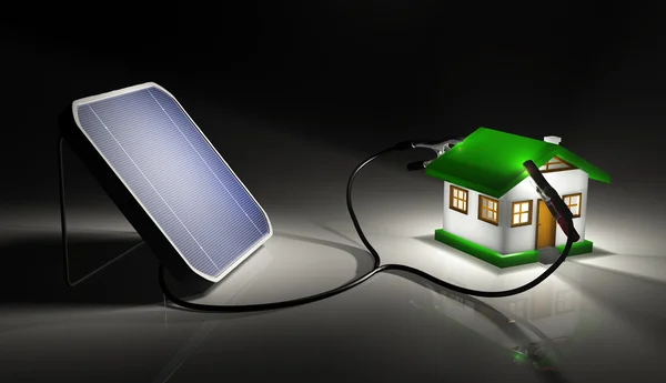 Solarmodul lädt ein kleines Haus — Stockfoto