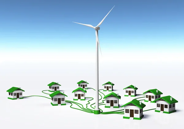 Windkraftanlage versorgt die Häuser — Stockfoto