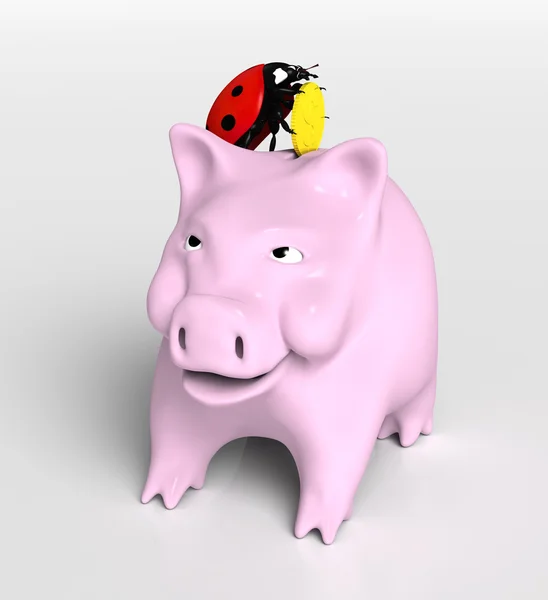 Ladybird economiza dinheiro — Fotografia de Stock