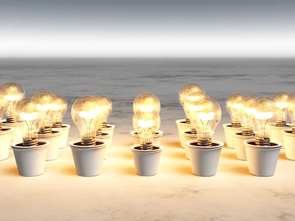 Rows of light bulbs with warm light — Stock Photo, Image