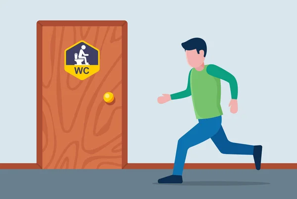 A man with diarrhea runs to the door with a toilet sign. really want to write. Royalty Free Stock Illustrations