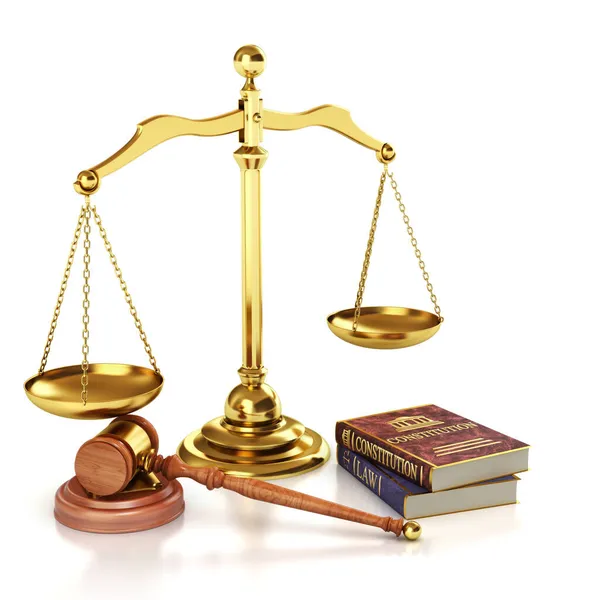 Law Justice Konzept Gavel Des Richters Gesetzbücher Und Verfassung Render — Stockfoto