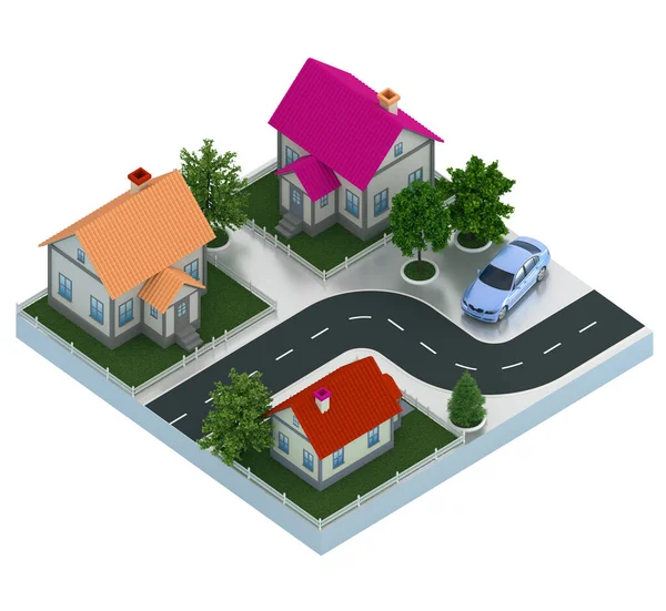 Isometric Town Buildings Neighborhood Real Estate Render Concept — Stock Photo, Image