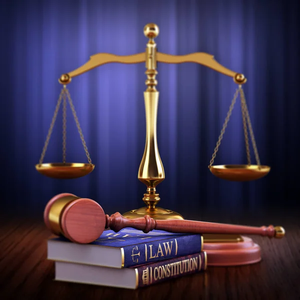 Escalas Justiça Martelo Direito Constituição Livros Ilustração — Fotografia de Stock
