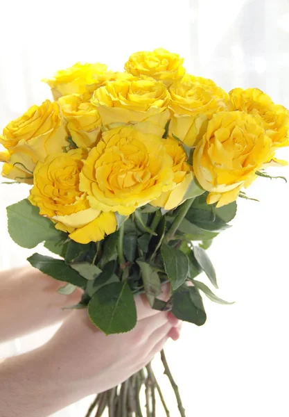 Bouquet of rose flowers in the hand — Stock Photo, Image