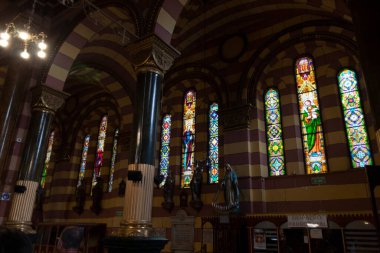 beautiful antique stained glass of Lady of nieves church located in downtown city