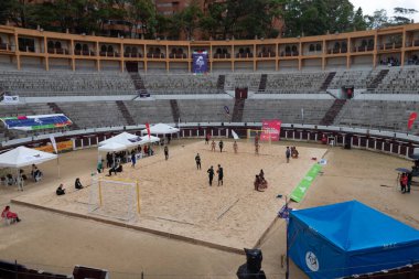 Professional  national league handball game into santa mara bullring during bogota summer festival activities 