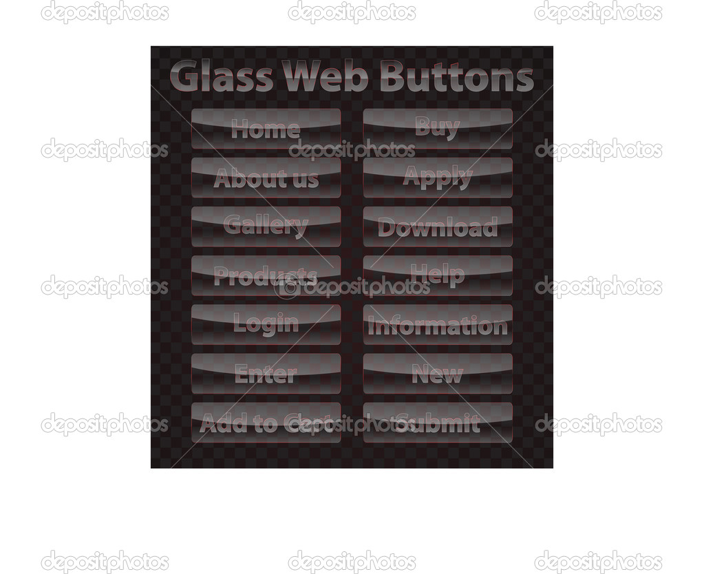 Glass web buttons set. Vector illustration.