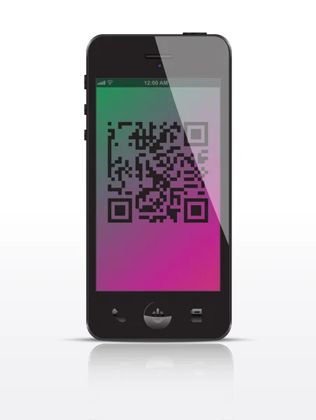 Téléphone portable moderne avec QR Code sur fond blanc . — Image vectorielle