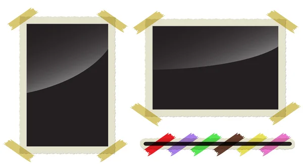 Instantní fotografie připojená s pásky skvrna — Stockový vektor