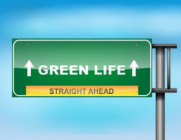 Snelweg bord met "groene leven" tekst — Stockvector