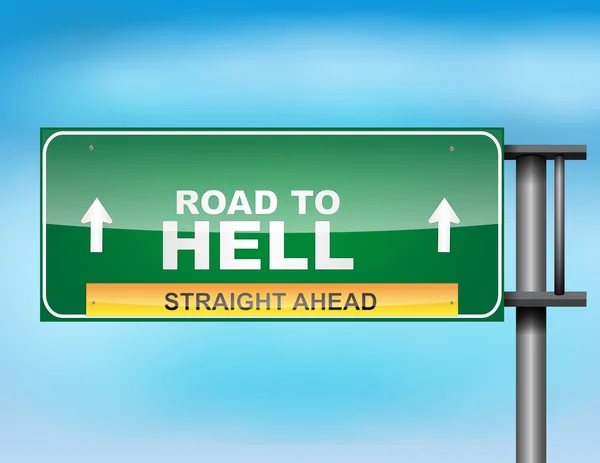 Snelweg bord met "weg naar de hel" tekst — Stockvector