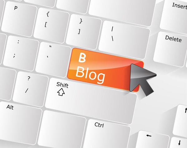 Клавиатура компьютера - оранжевый ключ Блог, крупный план
