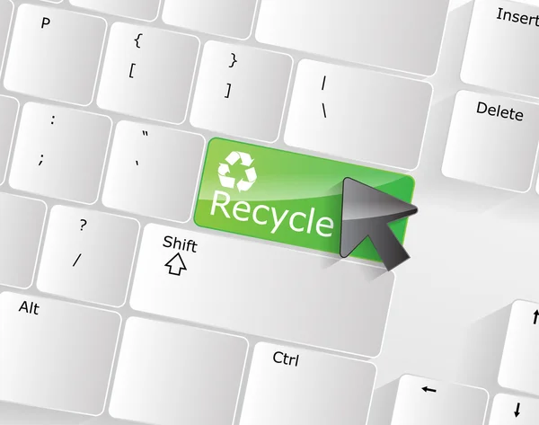 Computer keyboard - green key Recycle, close-up — Stock Vector