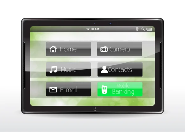 Tablet PC concept met een "mobiel bankieren" knop — Stockvector