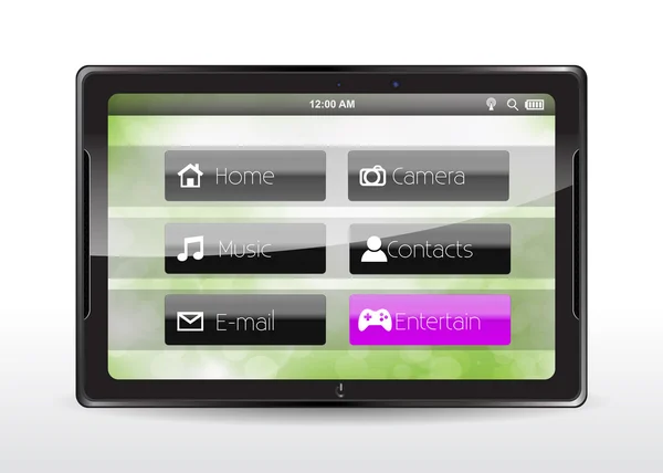 Concept de tablette avec un bouton "Entertain" — Image vectorielle