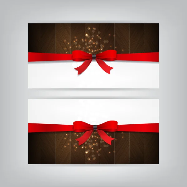 Holiday Banners with a red bow and wood. — Stock Vector