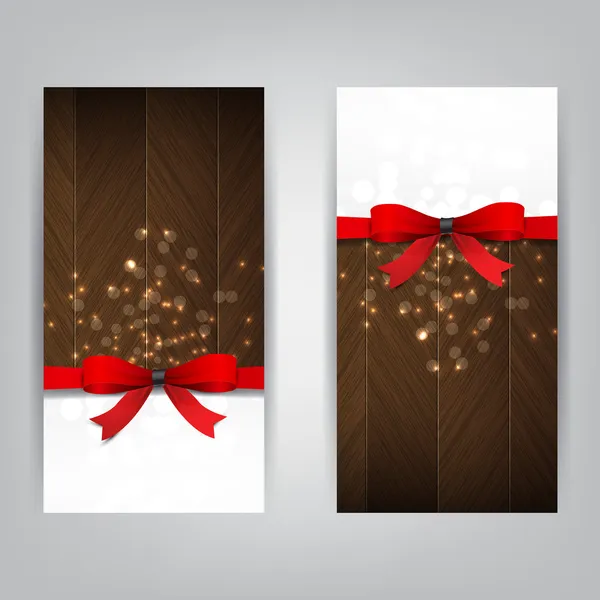 Holiday Banners with a red bow and wood. — Stock Vector