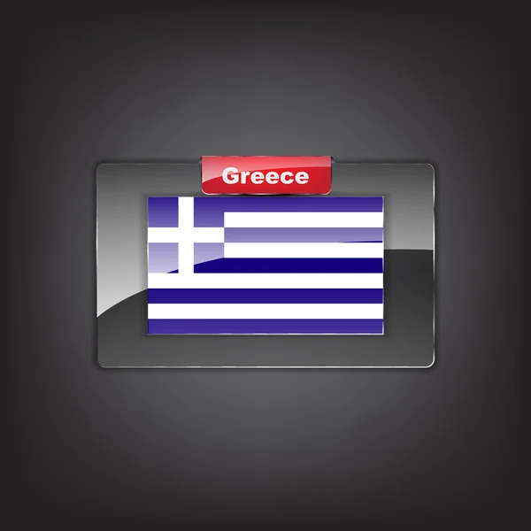 ギリシャの旗のガラスボタン — ストックベクタ