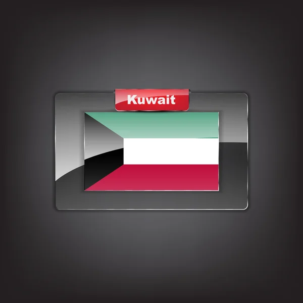 Botón de cristal de la bandera de Kuwait — Vector de stock