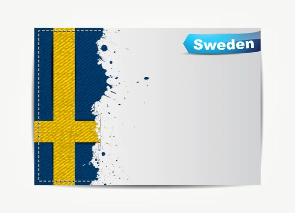 Stitched Sweden flag with grunge paper frame — Stock Vector