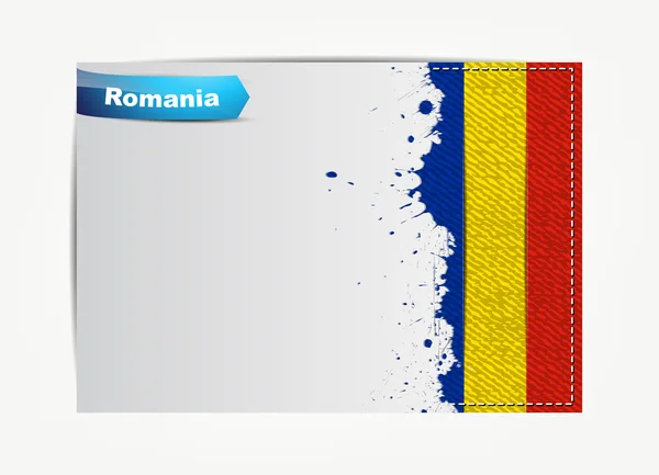 Bandiera Romania cucita con cornice in carta grunge — Vettoriale Stock