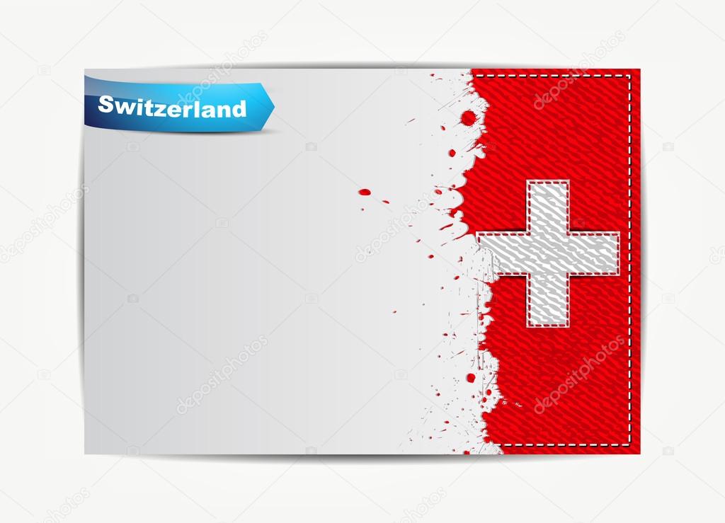 Stitched Switzerland flag with grunge paper frame