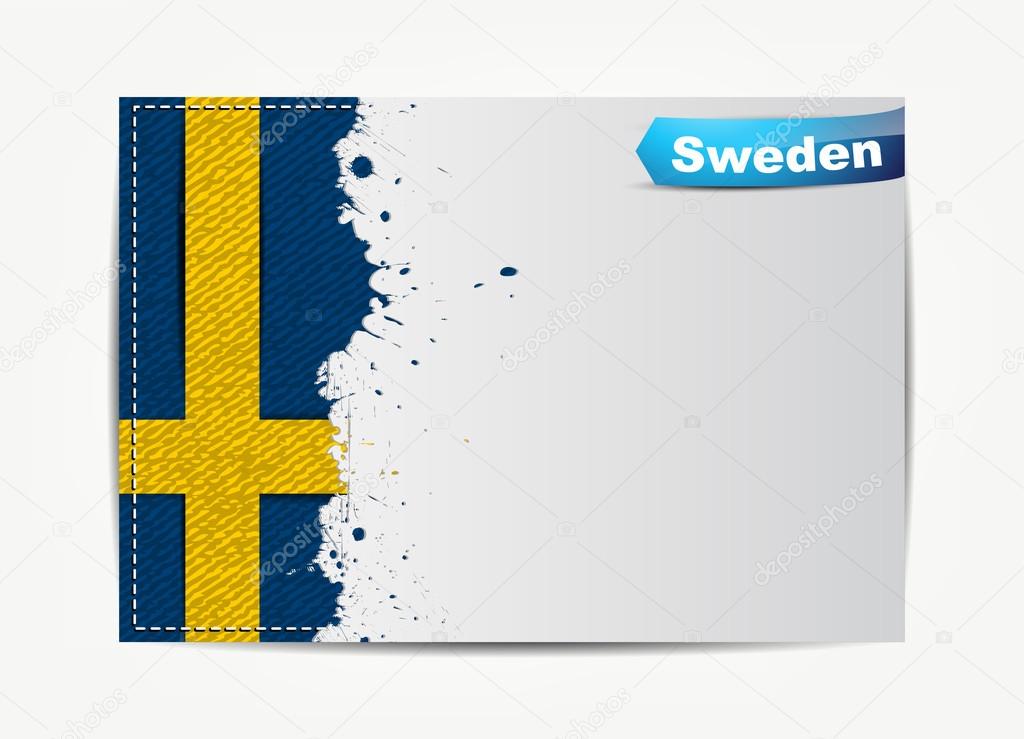 Stitched Sweden flag with grunge paper frame