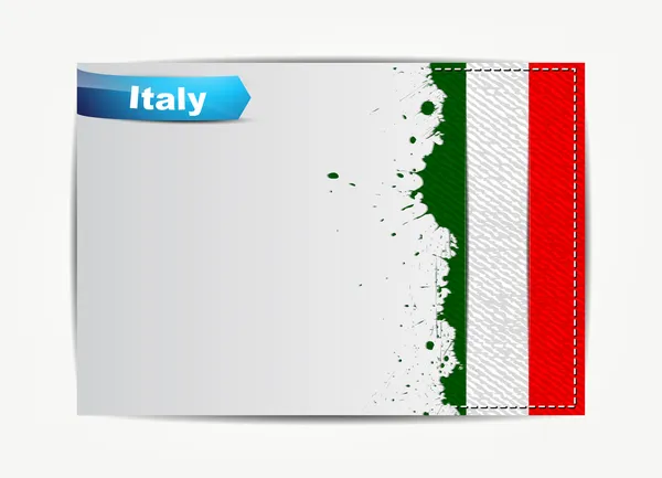 Genähte italienische Flagge mit Grunge-Papierrahmen — Stockvektor