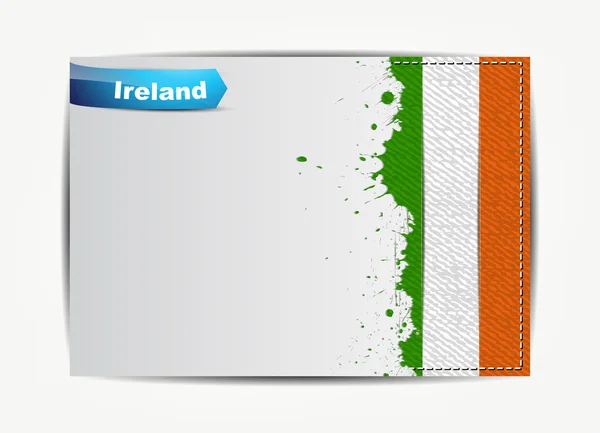Stitched Ireland flag with grunge paper frame — Stock Vector