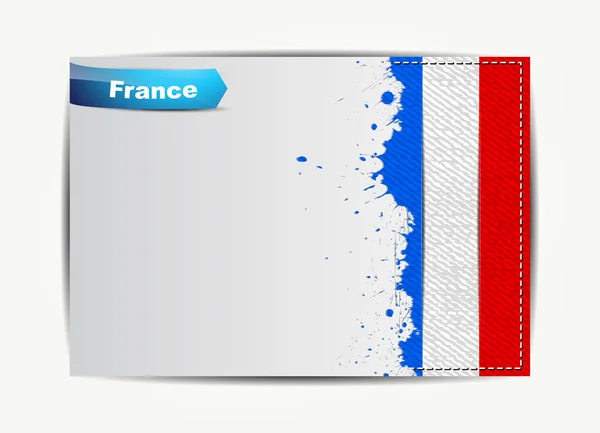 Stitched France flag with grunge paper frame — Stock Vector